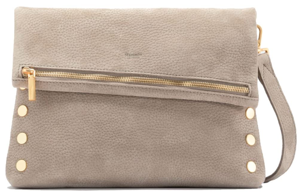 Hammitt Women's VIP Large Leather Purse W Strap Grey Natural/Brushed Gold W Zipper
