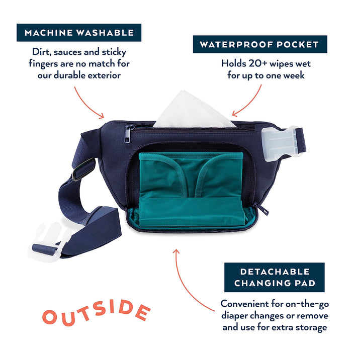 Kibou Vegan Premium Canvas Fanny Pack Diaper Bag: With Detachable Compact Changing Pad & Baby Wipes Storage - Small Yet Fits All Parenting Essentials Around the Waist or Crossbody