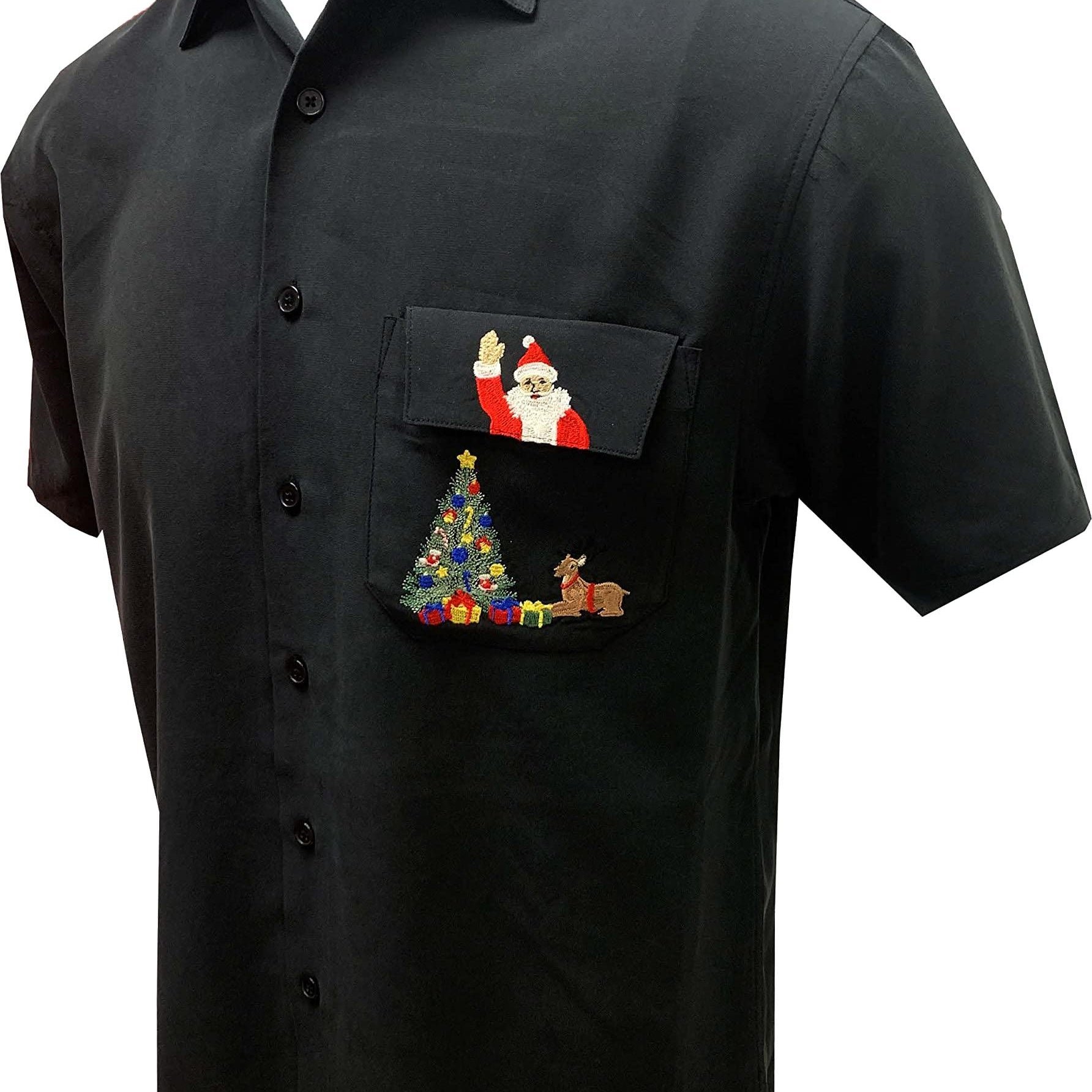 Bamboo Cay Merry Christmas Shirt Men Short Sleeve Embroidered Button-Down Shirts