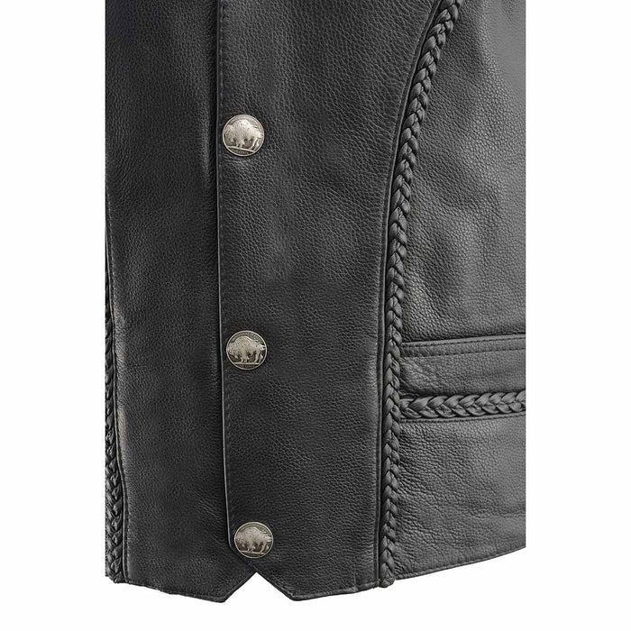 Milwaukee Leather Men's ML1359 Black Leather Side Lace Buffalo Snaps Biker Vest