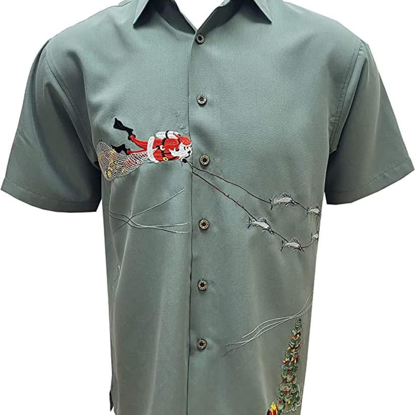 Bamboo Cay Merry Christmas Shirt Men Short Sleeve Embroidered Button-Down Shirts