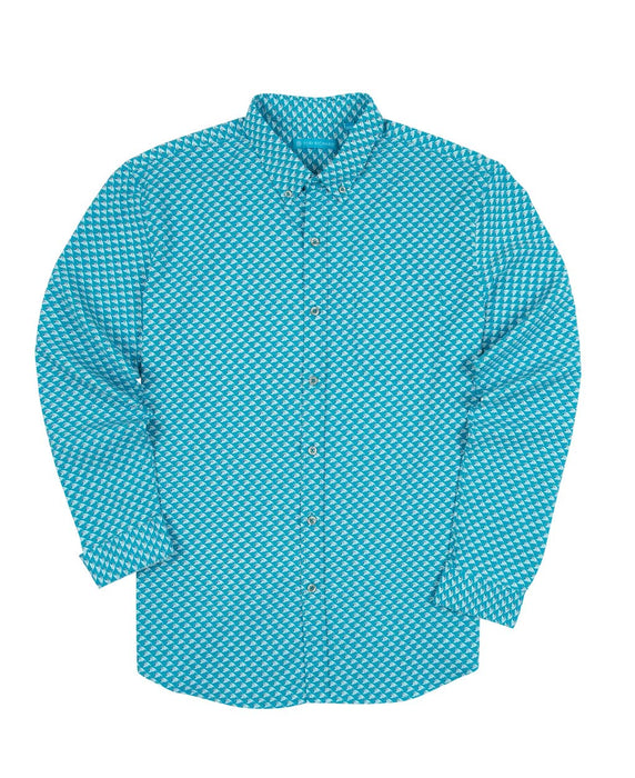 Tori Richard Wind Swell Aqua X-Large Long Sleeve Hawaiian Shirt