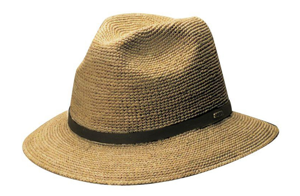 Scala Men's Tulum Fine Crotcheted Raffia Straw Fiber Gambler Fedora Hat