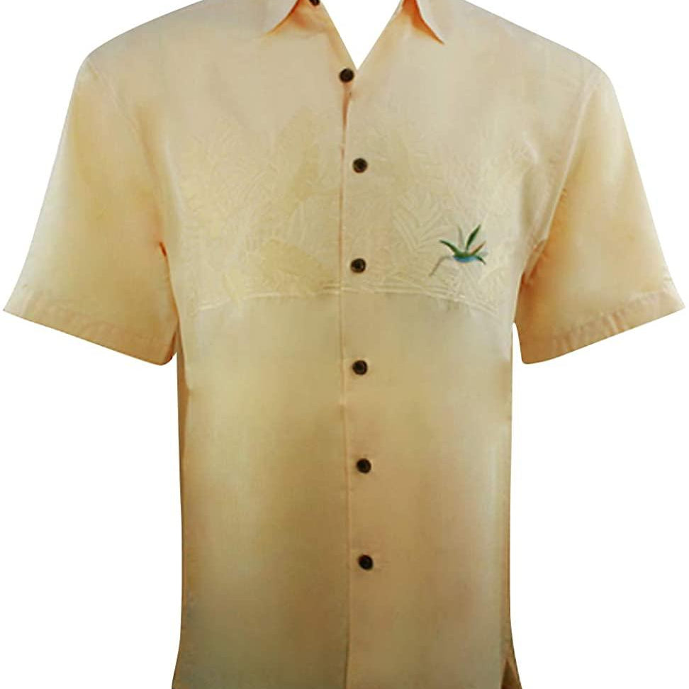 Bamboo Cay Men's Chest Bird of Paradise Tropical Style Embroidered Shirt