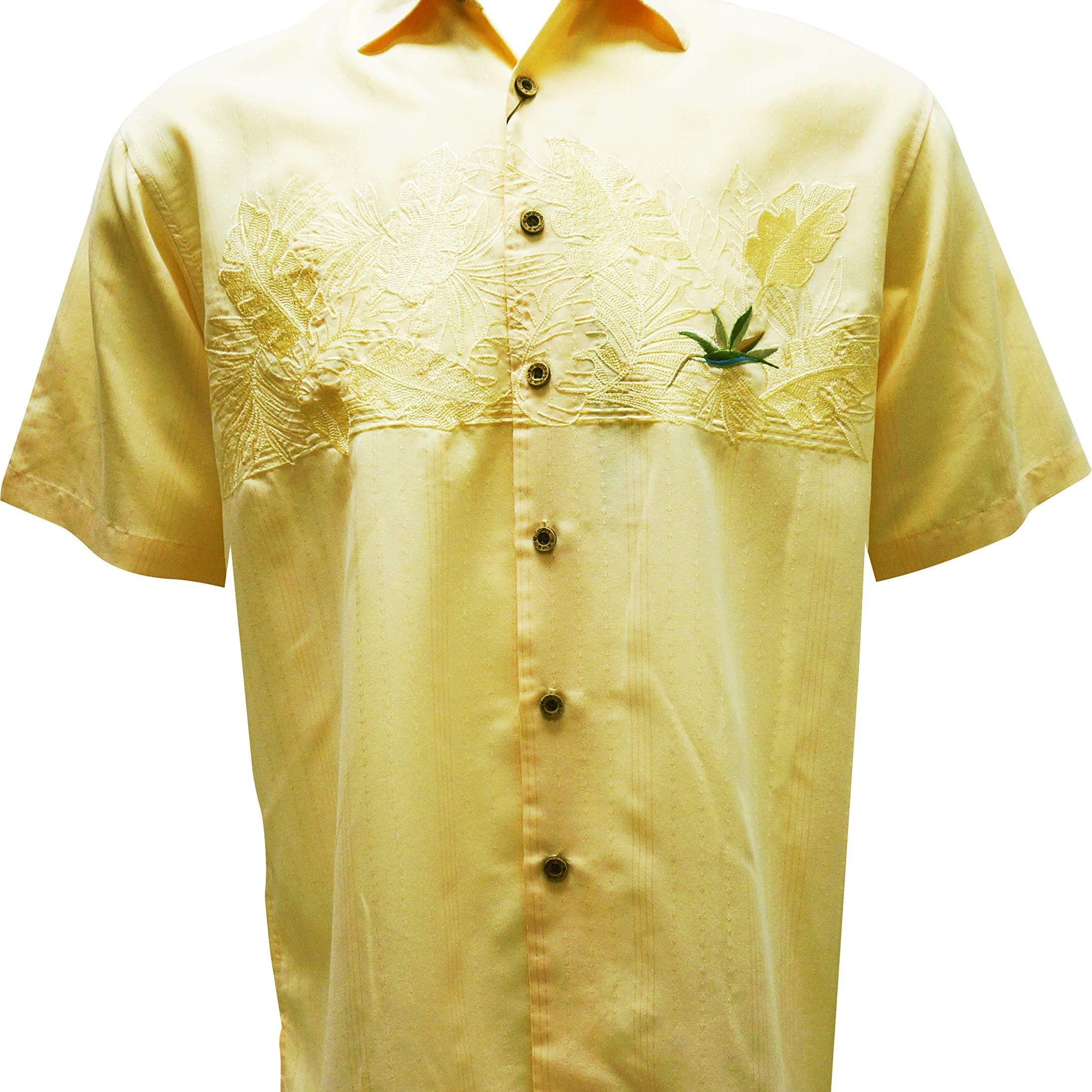 Bamboo Cay Men's Chest Bird of Paradise Tropical Style Embroidered Shirt
