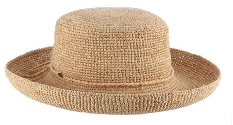 Scala Women's Alessandra Crocheted Packable Raffia Upturn Sunhat