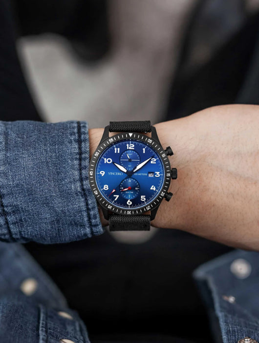 Vincero Men's Altitude Matte Black/Cobalt Luxury Japanese Quartz Wrist Watch
