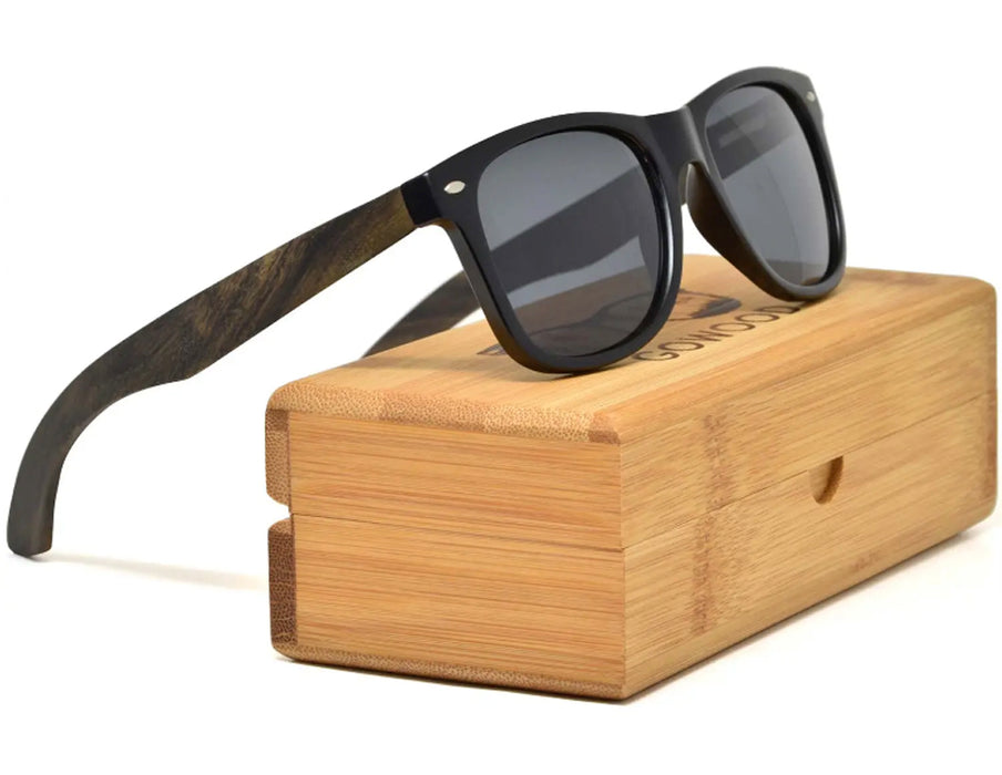 Ebony wood classic style sunglasses with Black polarized lenses