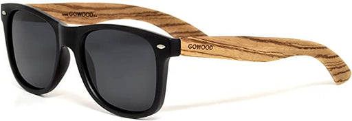 GOWOOD Men and Women Sunglasses Zebra Wood Temples - Black Polarized Lenses - Black Acetate Front Frame