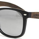 GOWOOD Men and Women Sunglasses Ebony Wood Temples - Silver Mirrored CR39 Polarized Lenses - Black Acetate Front Frame