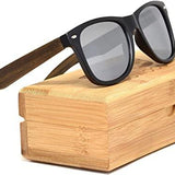 GOWOOD Men and Women Sunglasses Ebony Wood Temples - Silver Mirrored CR39 Polarized Lenses - Black Acetate Front Frame