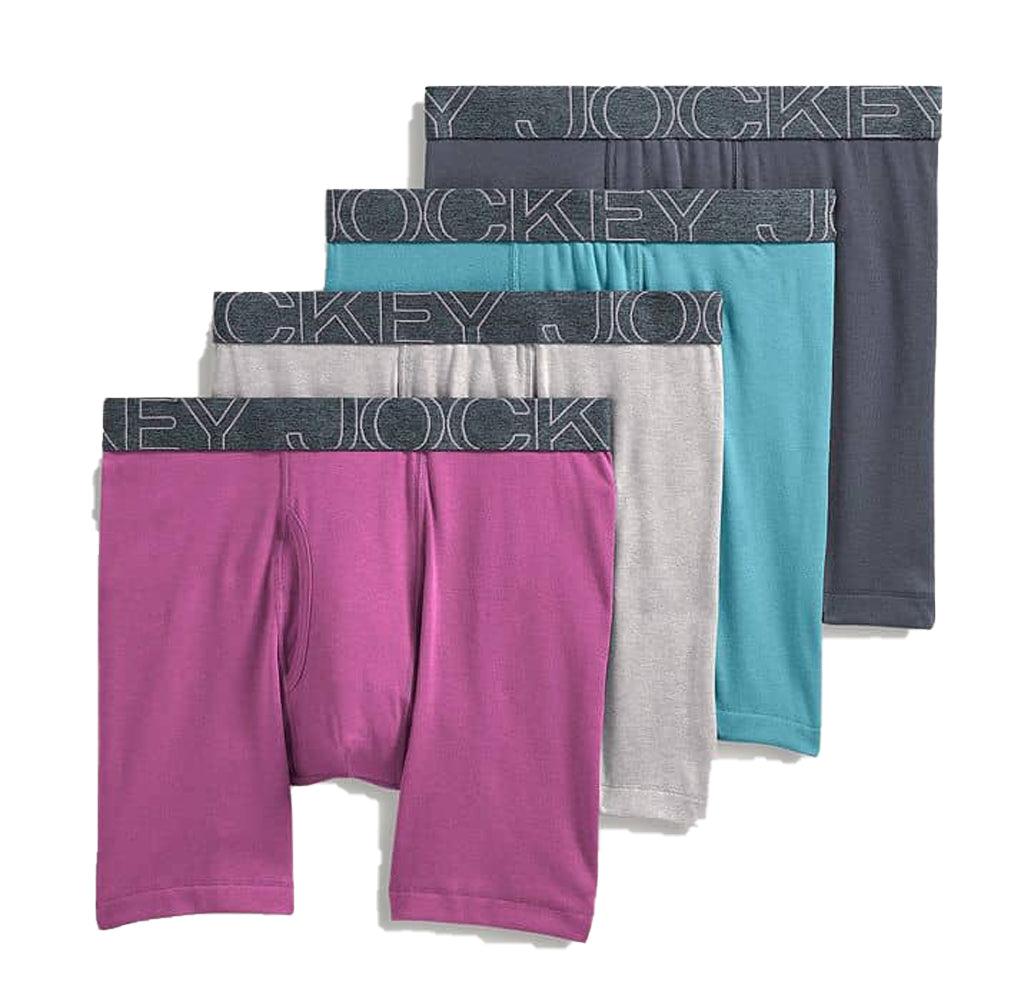 Jockey Men's ActiveBlend 7" Medium 4 Pack Shadow Blue/Dahlia/Out Of The Blue/Grey Heather Mid-Rise Midway Brief Underwear
