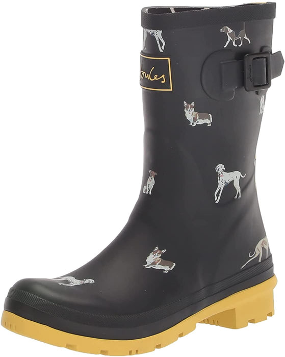 Joules Women's Molly Welly Black Dog Size 9 Mid Height Rain Boot