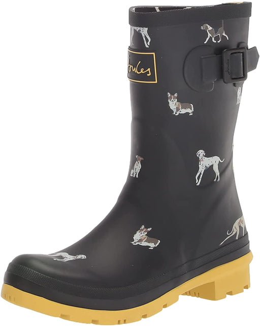 Joules Women's Molly Welly Black Dog Size 7 Mid Height Rain Boot