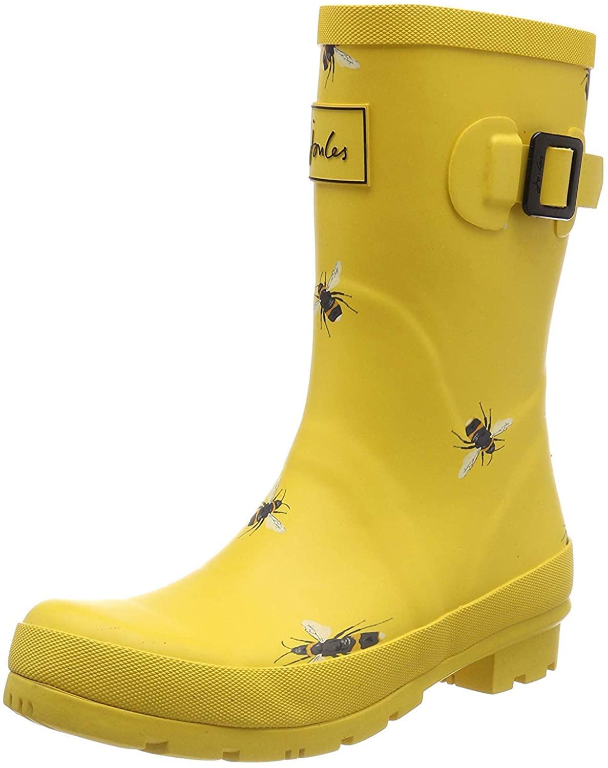 Joules Women's Molly Welly Gold Botanical Bees Size 8 Mid Height Rain Boot