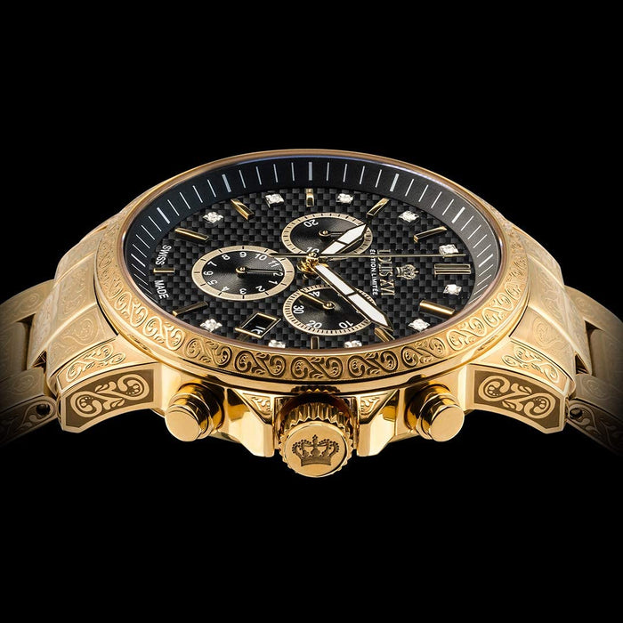 LOUIS XVI Men's Palais Royale Gold/Black Carbon Dial Swiss Made Analog Watch