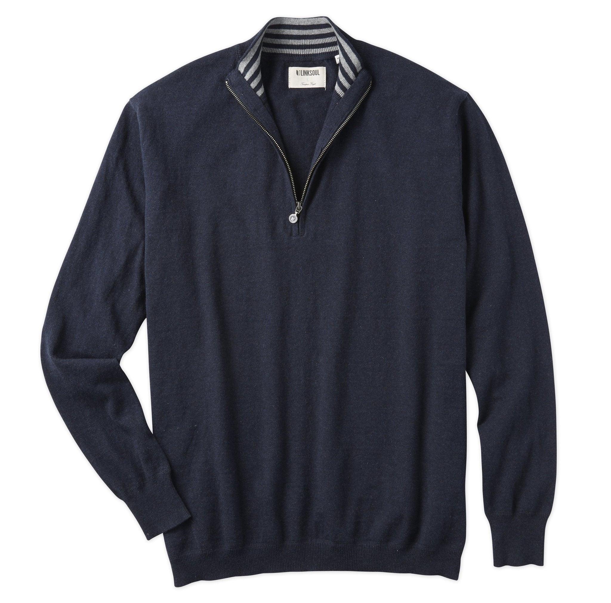 Link Soul Men's Quarter-Zip Deep Navy Heather Medium Long Sleeve Sweater