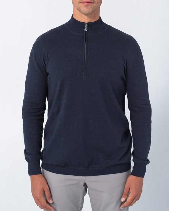 Link Soul Men's Quarter-Zip Deep Navy Heather Medium Long Sleeve Sweater