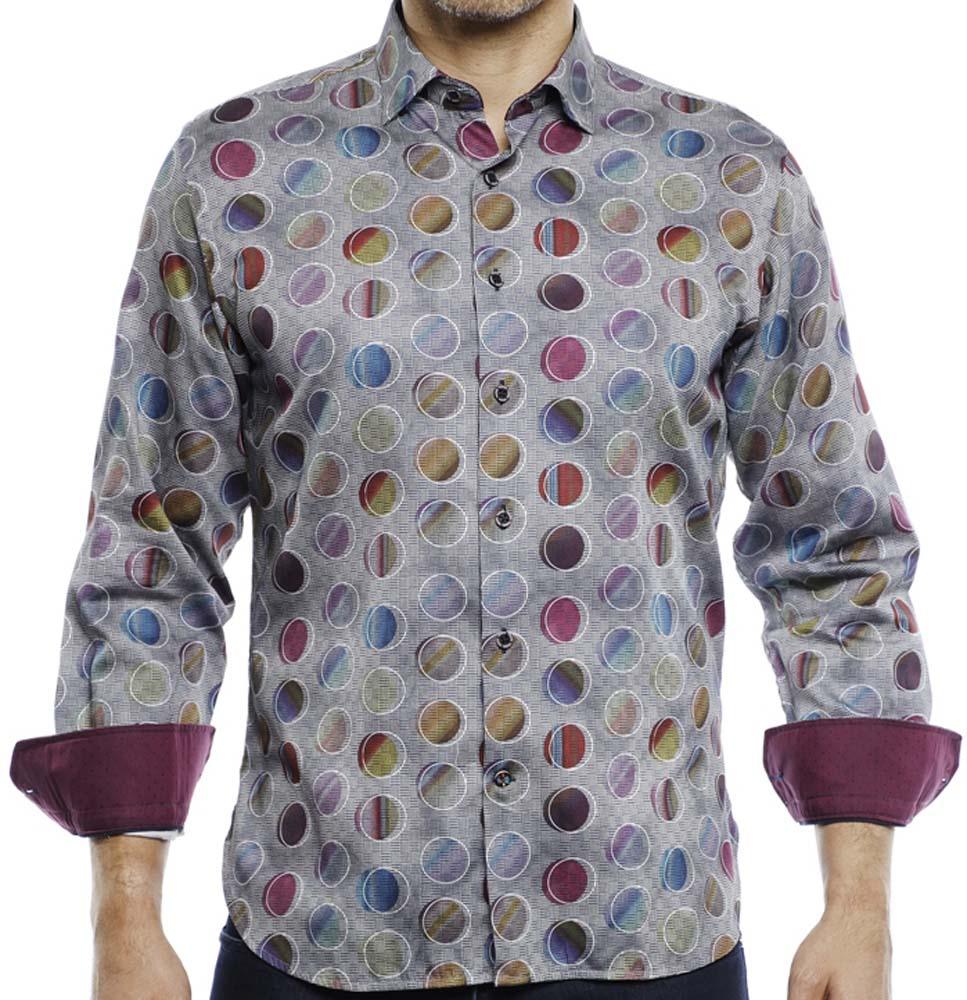 Luchiano Visconti 41128 Grey/Maroon Medium Long Sleeve Sport Shirt