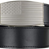 Nexbelt Pewter USA Heritage Buckle with Smooth Black Leather Strap Belt