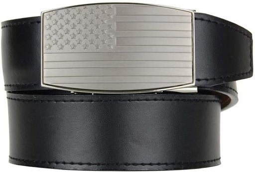 Nexbelt Pewter USA Heritage Buckle with Smooth Black Leather Strap Belt