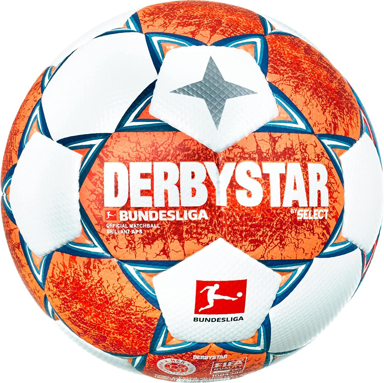 Select Bundle of 10 Derbystar Bundesliga Brillant APS V21 Orange/Blue Size 5