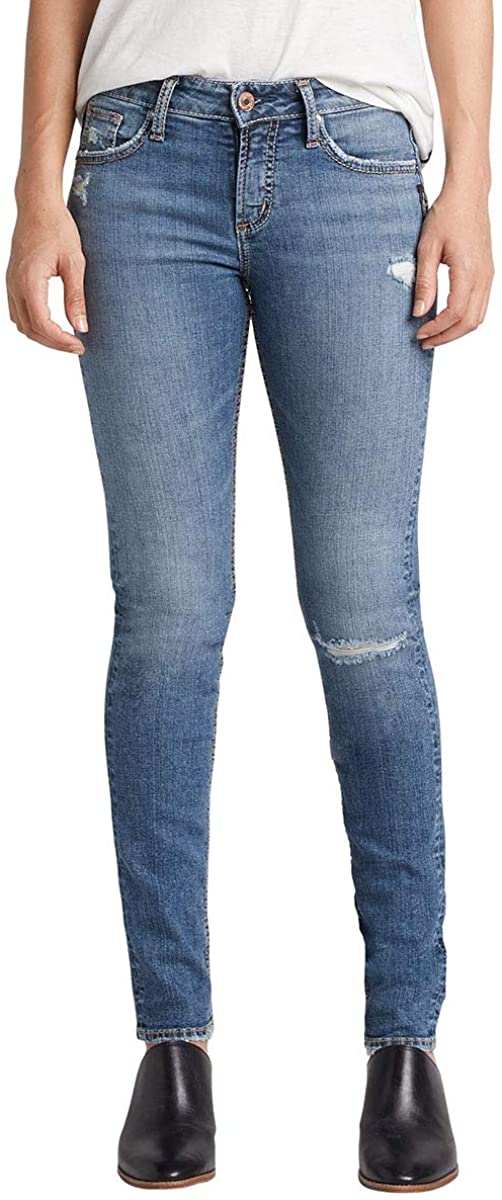 Silver Women's Avery Distressed Indigo 31/29 Curvy High Rise Slim Leg Jeans
