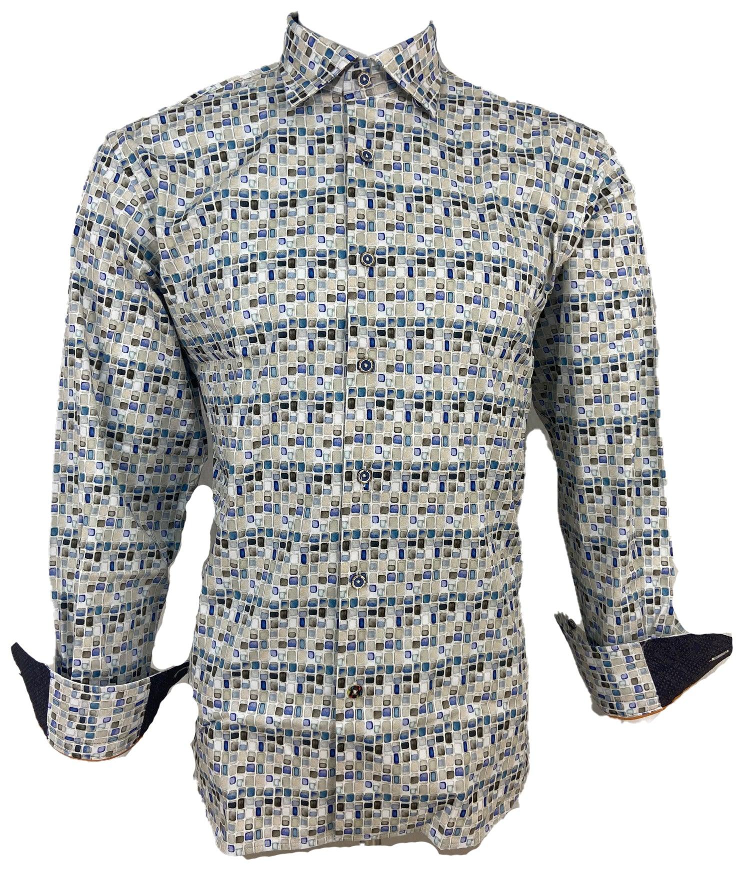 Luchiano Visconti Large Multi-Colored Squares Design Long Sleeve Shirt