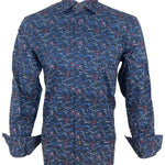 Luchiano Visconti Large Blue Abstract Design Long Sleeve Shirt