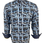 Luchiano Visconti Medium Blue/White/Black Abstract Design Long Sleeve Shirt
