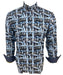 Luchiano Visconti Medium Blue/White/Black Abstract Design Long Sleeve Shirt