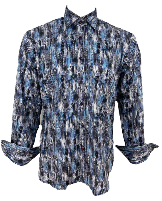 Luchiano Visconti Medium Blue/White/Black Vertical Dot Long Sleeve Shirt