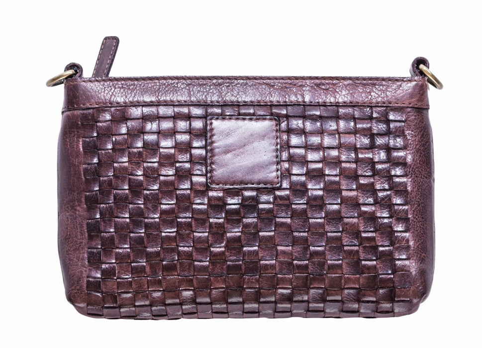 Kiko Leather Women's Weaved Crossbody Brown Genuine Leather Bag